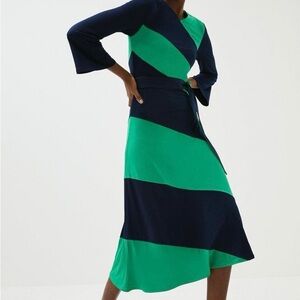 NWT Karen Millen Navy Green Stripe Color Block Jersey Midi Dress Wrap Belt